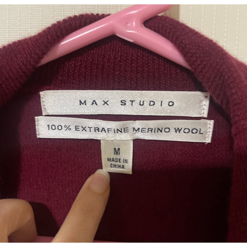 NWOT 100% Merino Wool Max Studio Women’s Burgundy Open Front Sweater Cardigan M - Picture 7 of 8